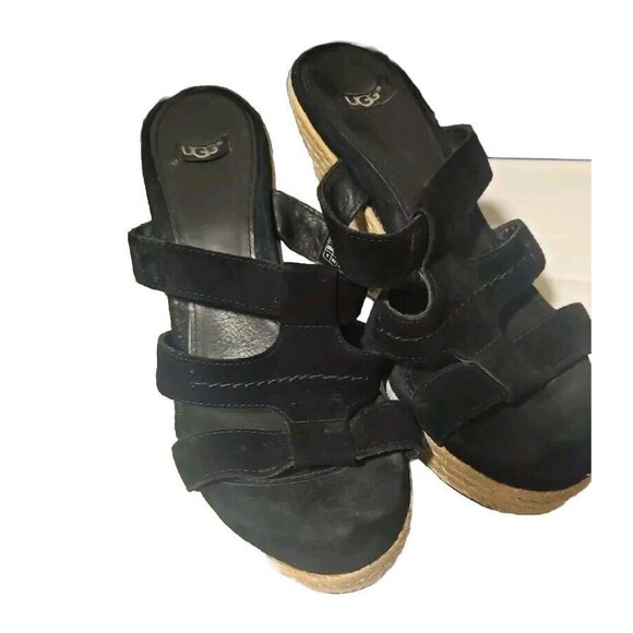 Ugg Suede Sandals Platform Espadrilles Slip On Strappy Size 8 - Picture 4 of 7